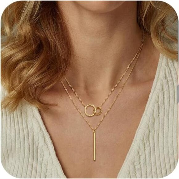 Gold & Silver Necklace Set | 14K Gold Plated Diamond Circle CZ Pendant. - Picture 2 of 6